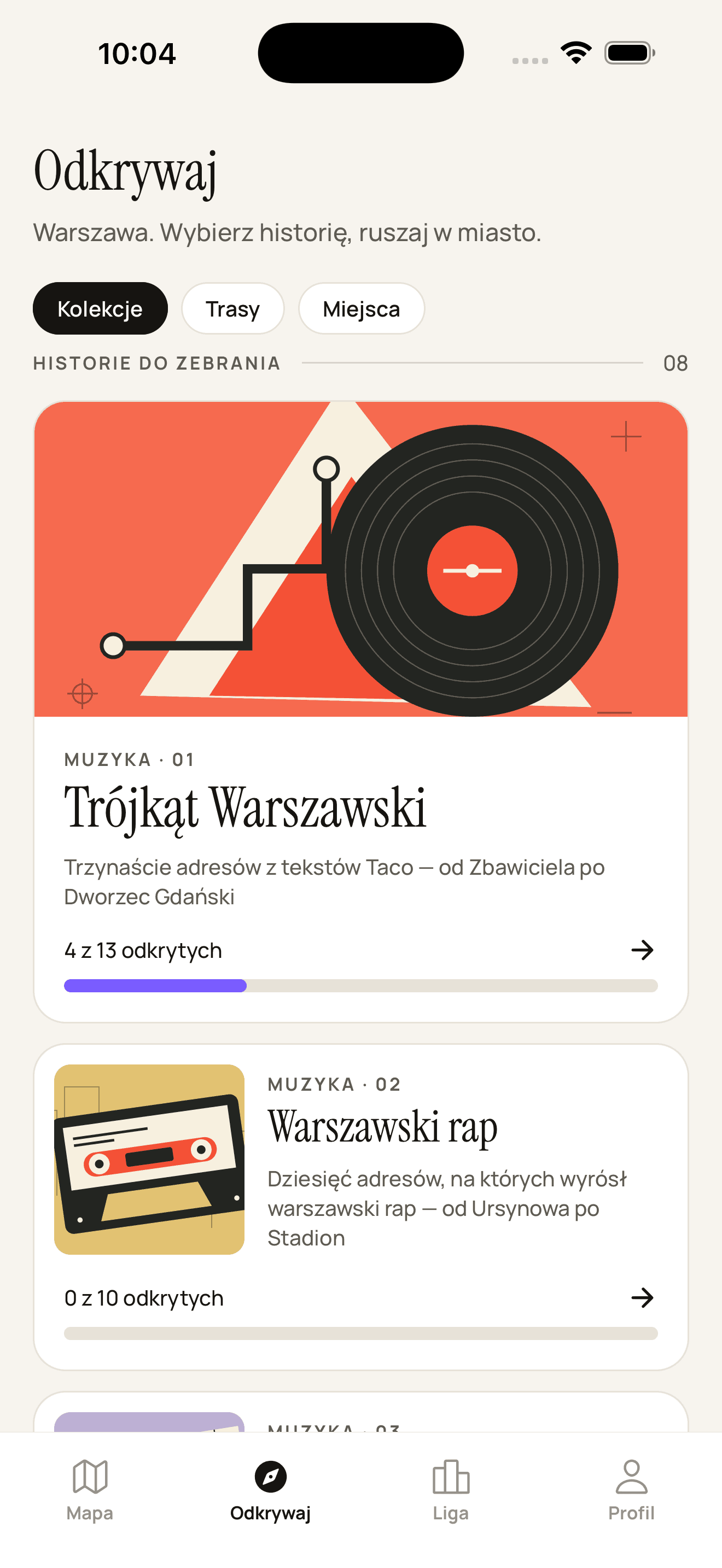 Kolekcje tematyczne na ekranie Odkrywaj w Tup Quest